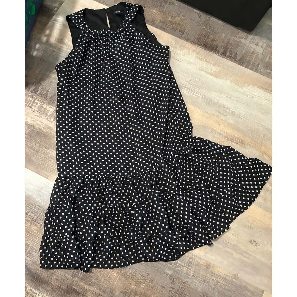 R&K Originals Black White Polka Dot Ruffle Hem Sleeveless Dress Size 6
